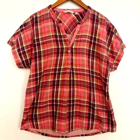 Soft Surroundings Plaid Short Sleeve Top Size Medium - Picture 1 of 12